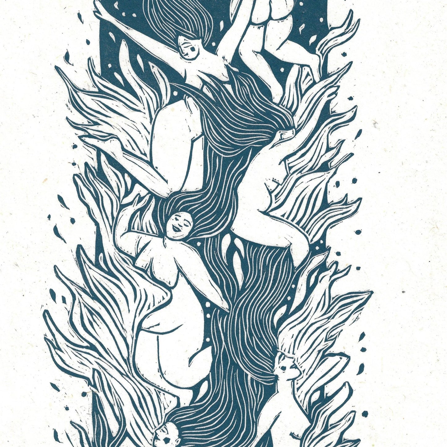 WILD WOMEN MAKE A SPLASH linoprint