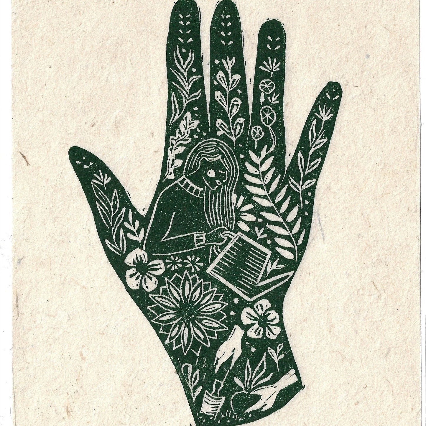 GREEN FINGERS linoprint