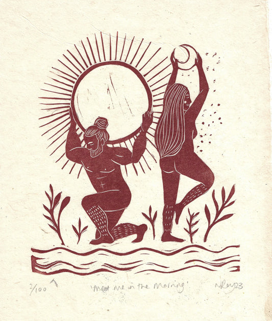 MEET ME IN THE MORNING linoprint