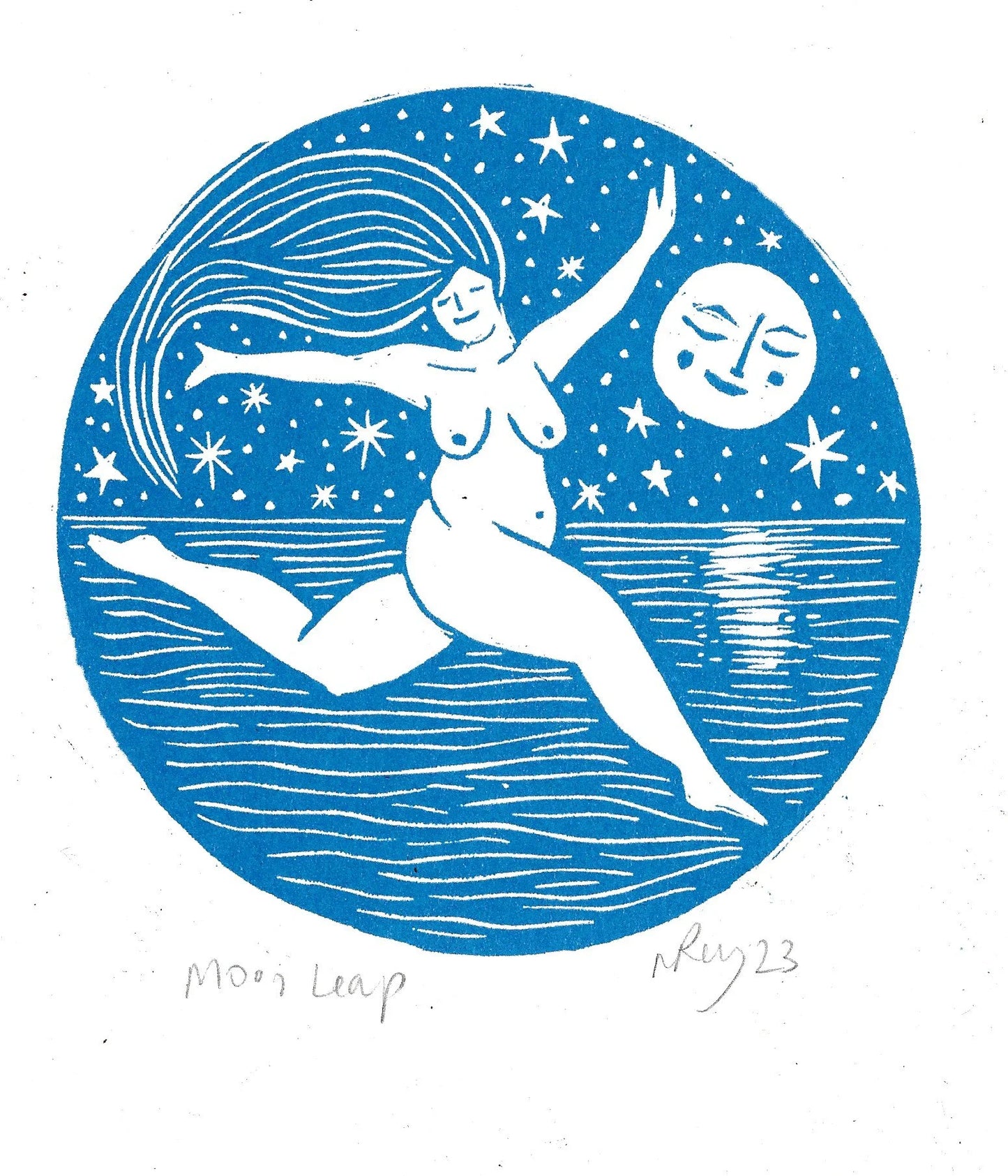 WATER MOON linoprint