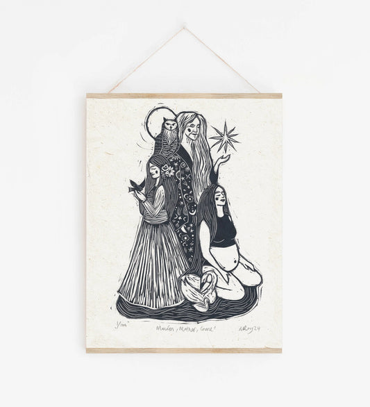 MOTHER MAIDEN CRONE linoprint