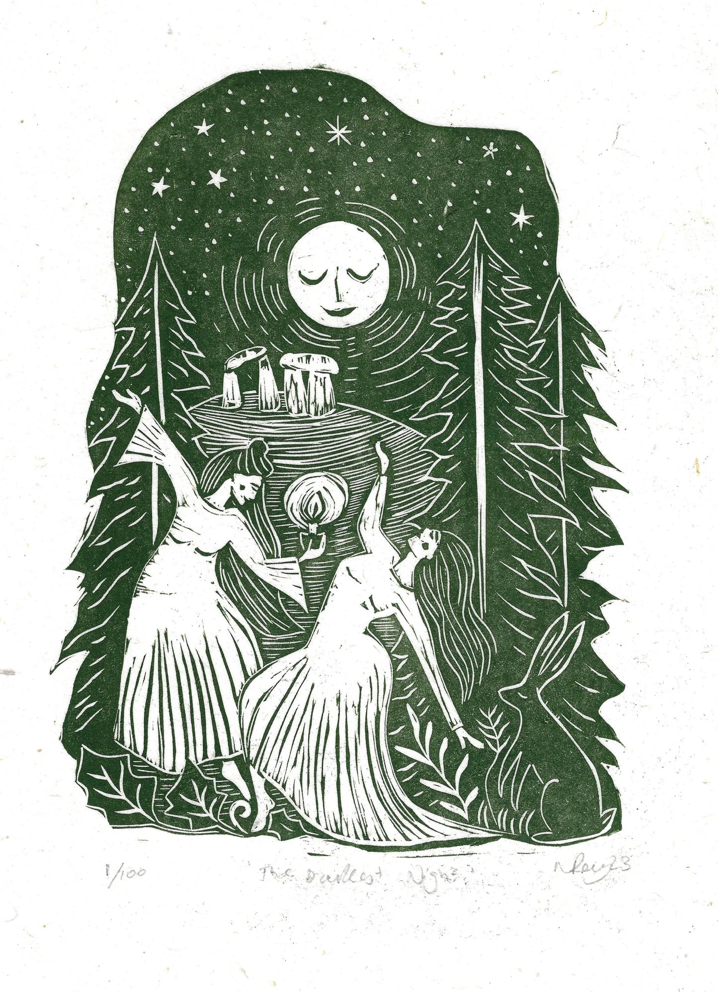 THE DARKEST NIGHT linoprint