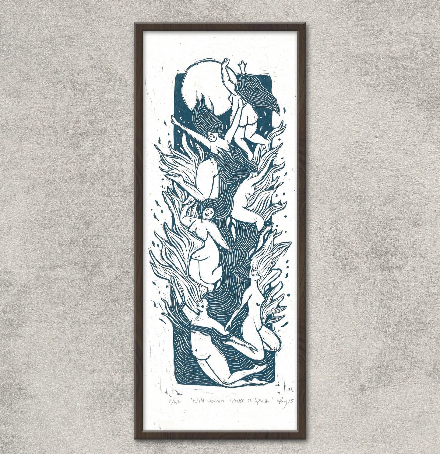 WILD WOMEN MAKE A SPLASH linoprint